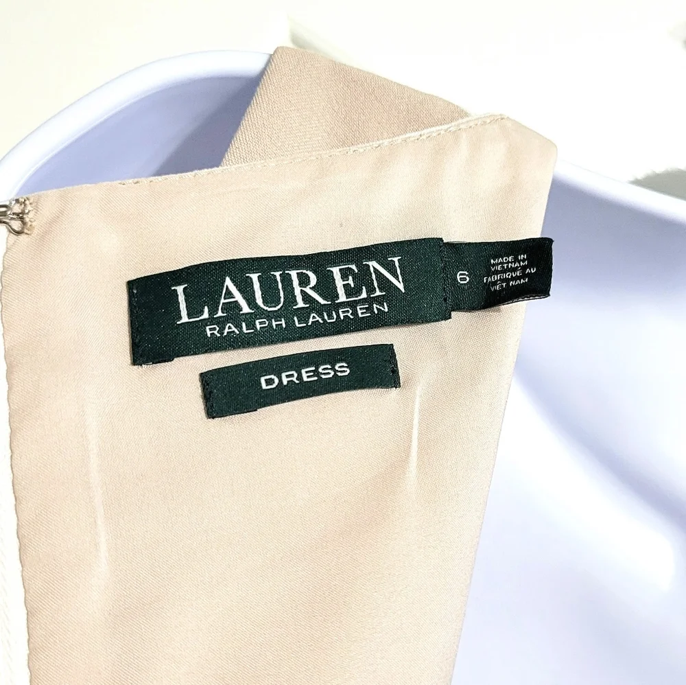 Lauren Ralph Lauren Pleated Fit Flair Dress Skater Striped Coral Cream White - Picture 7 of 7